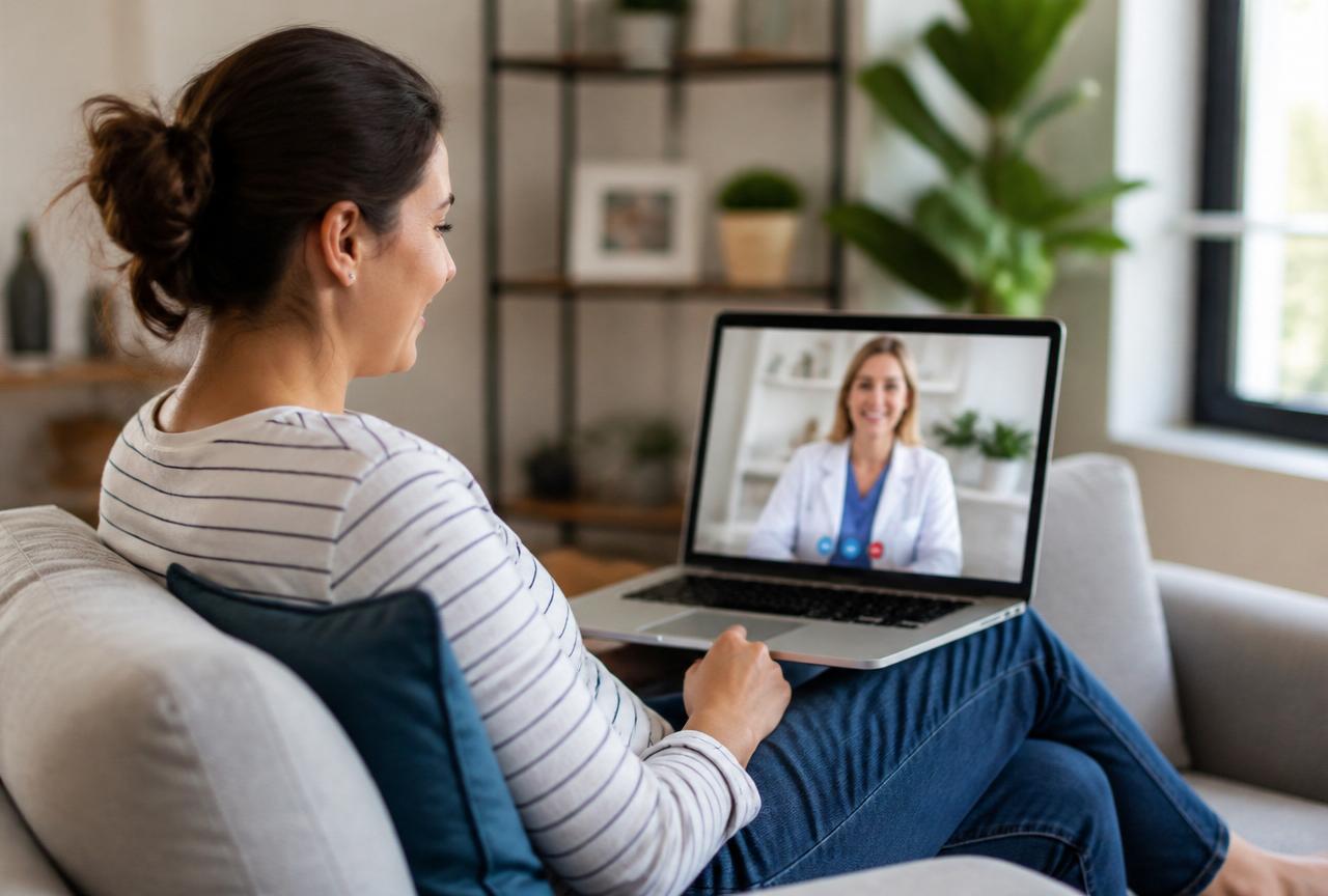 Patient having a telehealth video visit with a licensed clinician